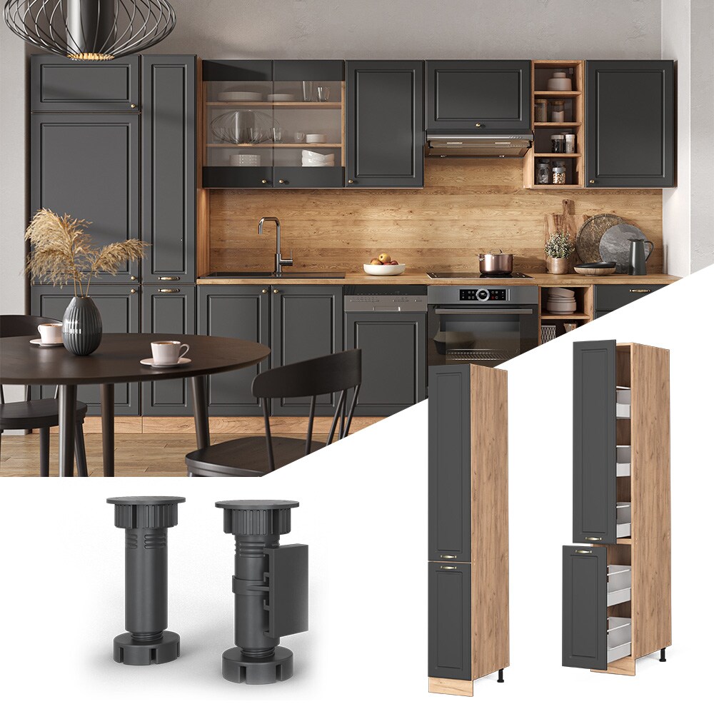 Vicco Apothekerhochschrank K&uuml;chenschrank K&uuml;chenm&ouml;bel Fame-Line Eiche Anthrazit-Gold Landhaus 30 cm K&uuml;che Einbauk&uuml;che Einsch&uuml;be Aufbewahrung K&uuml;chenzeile - Bild 1
