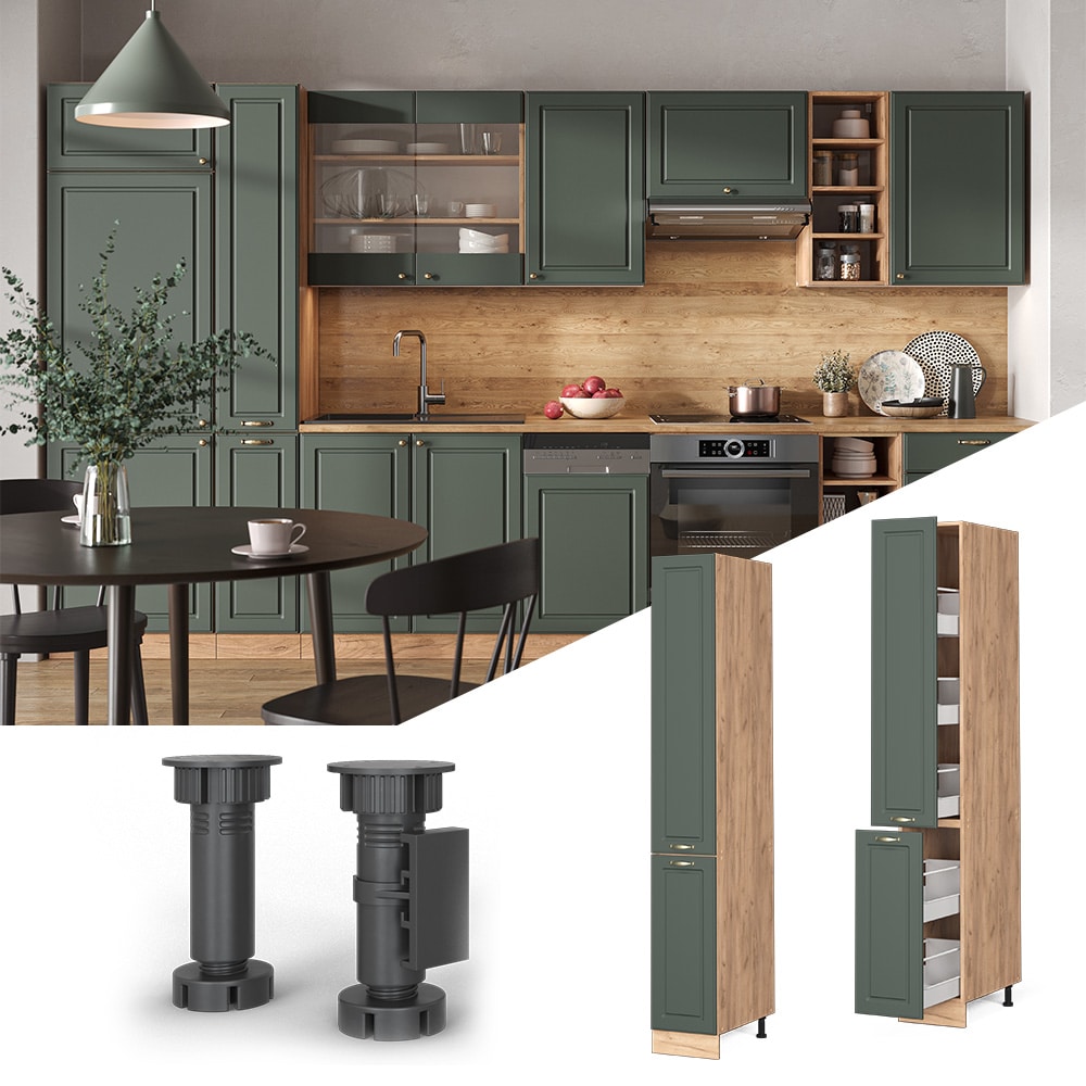 Vicco Apothekerhochschrank K&uuml;chenschrank K&uuml;chenm&ouml;bel Fame-Line Eiche Gr&uuml;n-Gold Landhaus 30 cm K&uuml;che Einbauk&uuml;che Einsch&uuml;be Aufbewahrung K&uuml;chenzeile - Bild 1