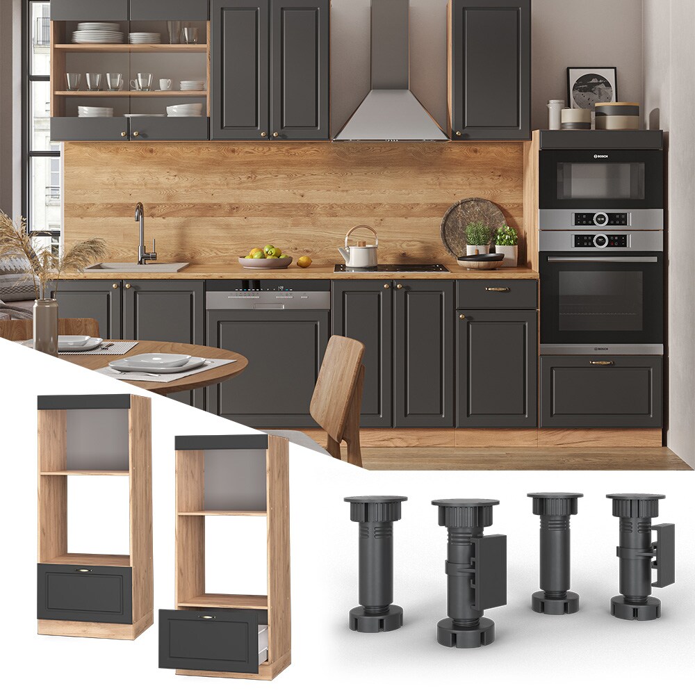 VICCO Mikrowellenschrank 60 cm Goldcraft/Anthrazit Landhaus Küchenschrank Backofen Küchenzeile Fame-Line