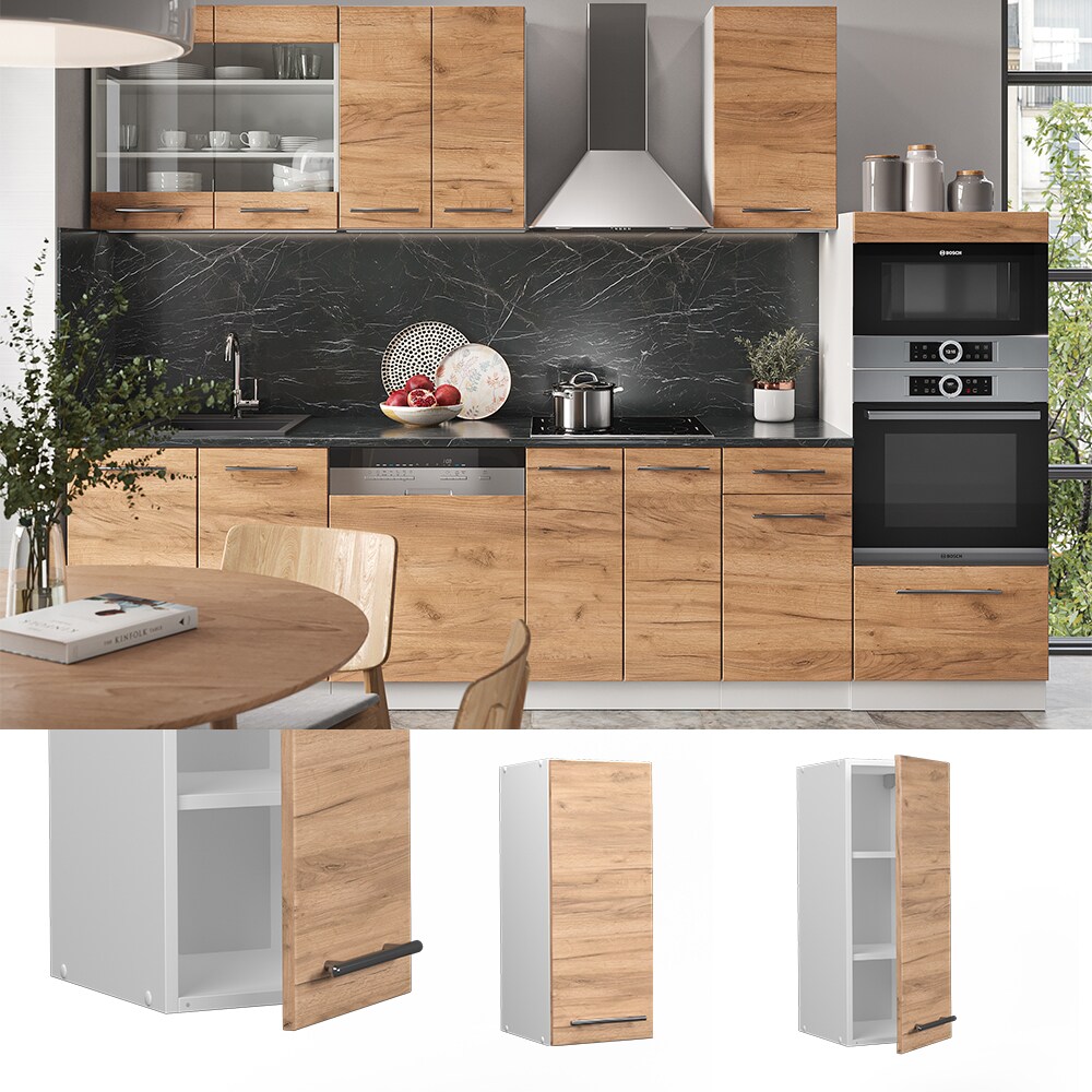 Vicco Hängeschrank Küchenschrank Küchenmöbel Fame-Line Weiß Eiche modern 30 cm Küche Einbauküche Hängeschrank Drehtür Einlegeboden Küchenzeile