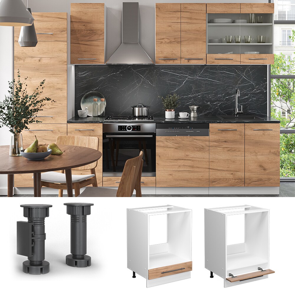 Vicco Herdumbauschrank Küchenschrank Küchenmöbel Fame-Line Weiß Eiche modern 60 cm Küche Einbauküche Blende Herdschrank Küchenzeile
