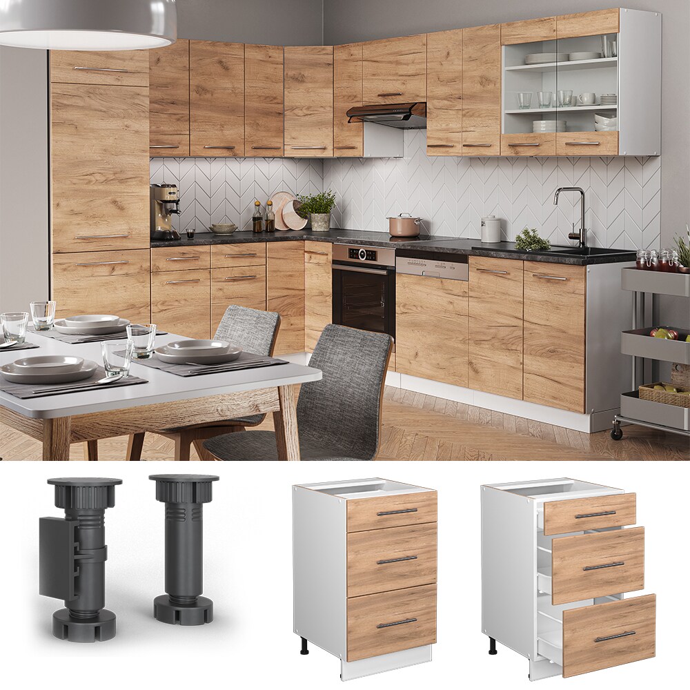 Vicco Schubunterschrank K&uuml;chenschrank K&uuml;chenm&ouml;bel Fame-Line Wei&szlig; Eiche modern 50 cm K&uuml;che Einbauk&uuml;che Dreht&uuml;r Blende K&uuml;chenzeile - Bild 1