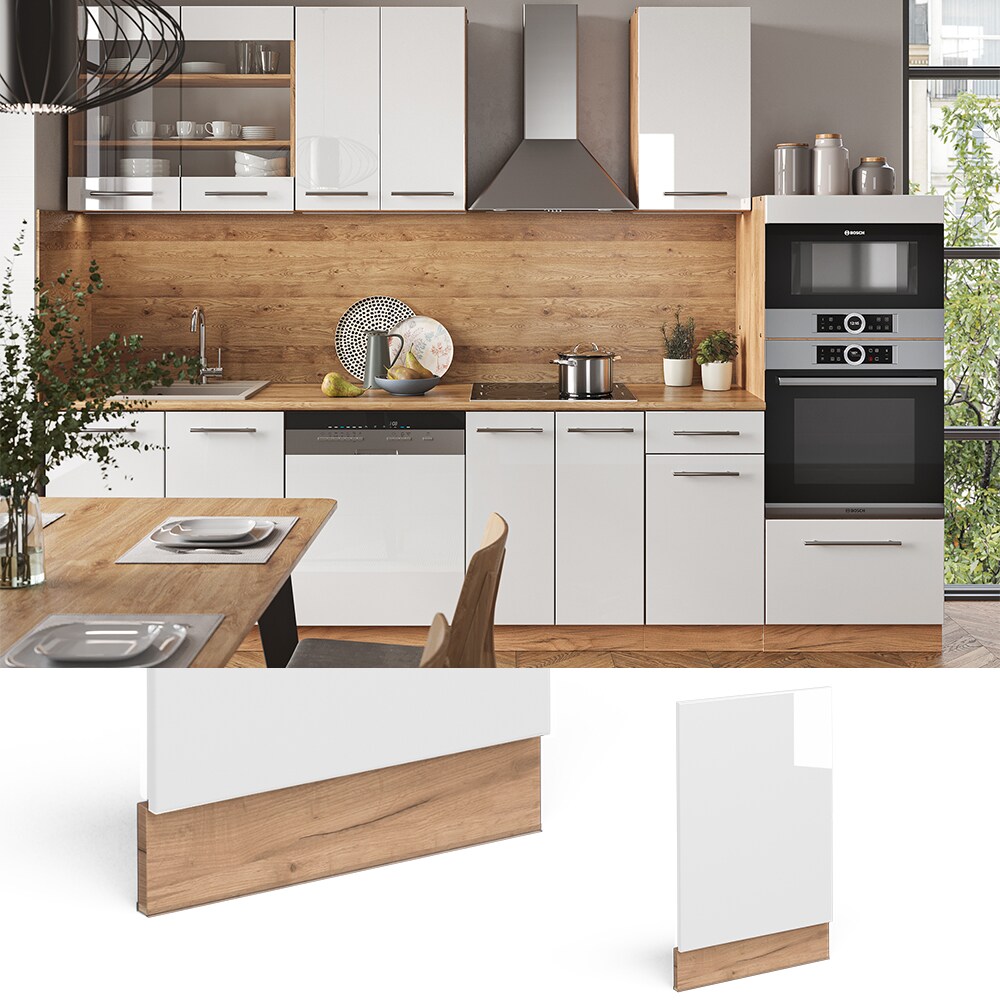 Vicco Geschirrsp&uuml;lerblende K&uuml;chenschrank K&uuml;chenm&ouml;bel Fame-Line Eiche Wei&szlig; modern 45 cm K&uuml;che Einbauk&uuml;che Geschirrsp&uuml;ler Blende K&uuml;chenzeile Hochglanz - Bild 1