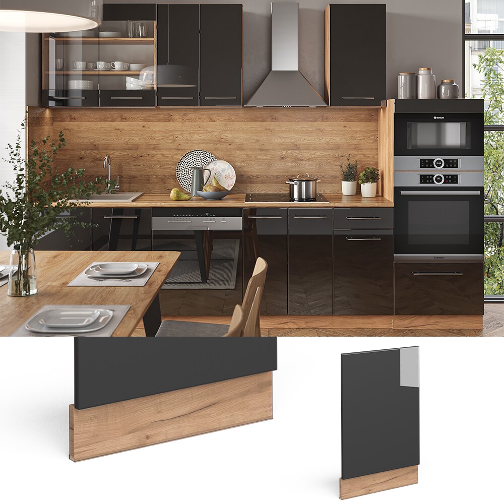 Vicco Geschirrsp&uuml;lerblende K&uuml;chenschrank K&uuml;chenm&ouml;bel Fame-Line Eiche Anthrazit modern 45 cm K&uuml;che Einbauk&uuml;che Geschirrsp&uuml;ler Blende K&uuml;chenzeile Hochglanz - Bild 1