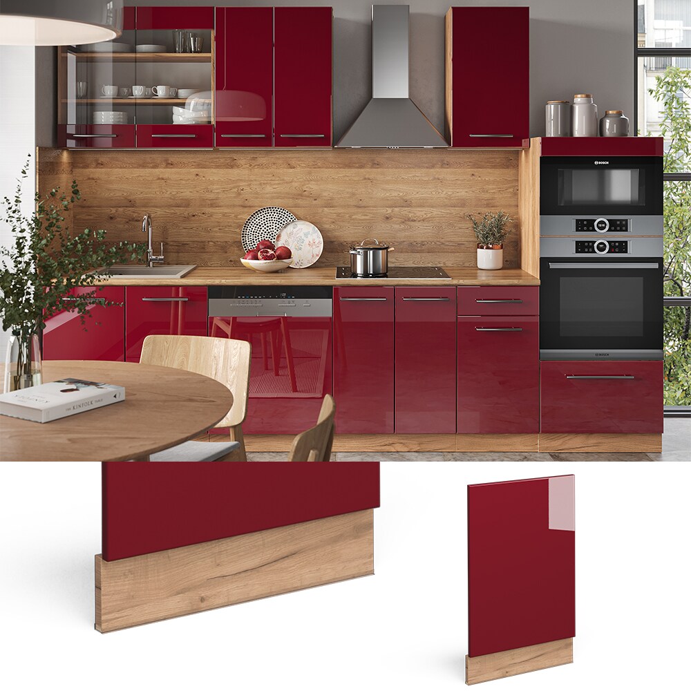Vicco Geschirrspülerblende Küchenschrank Küchenmöbel Fame-Line Eiche Rot Bordeaux modern 45 cm Küche Einbauküche Geschirrspüler Blende Küchenzeile Hochglanz