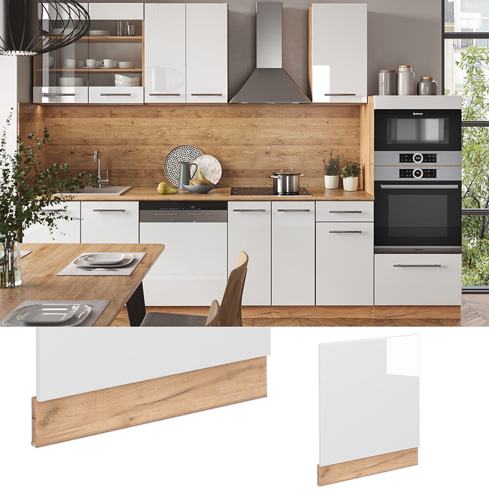 Vicco Geschirrspülerblende Küchenschrank Küchenmöbel Fame-Line Eiche Weiß modern 60 cm Küche Einbauküche Geschirrspüler Blende Küchenzeile Hochglanz