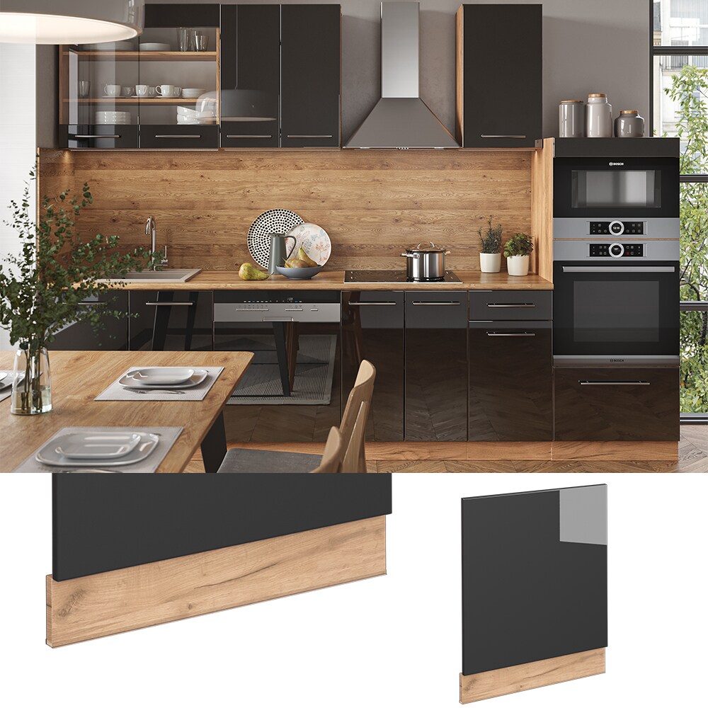 Vicco Geschirrsp&uuml;lerblende K&uuml;chenschrank K&uuml;chenm&ouml;bel Fame-Line Eiche Anthrazit modern 60 cm K&uuml;che Einbauk&uuml;che Geschirrsp&uuml;ler Blende K&uuml;chenzeile Hochglanz - Bild 1