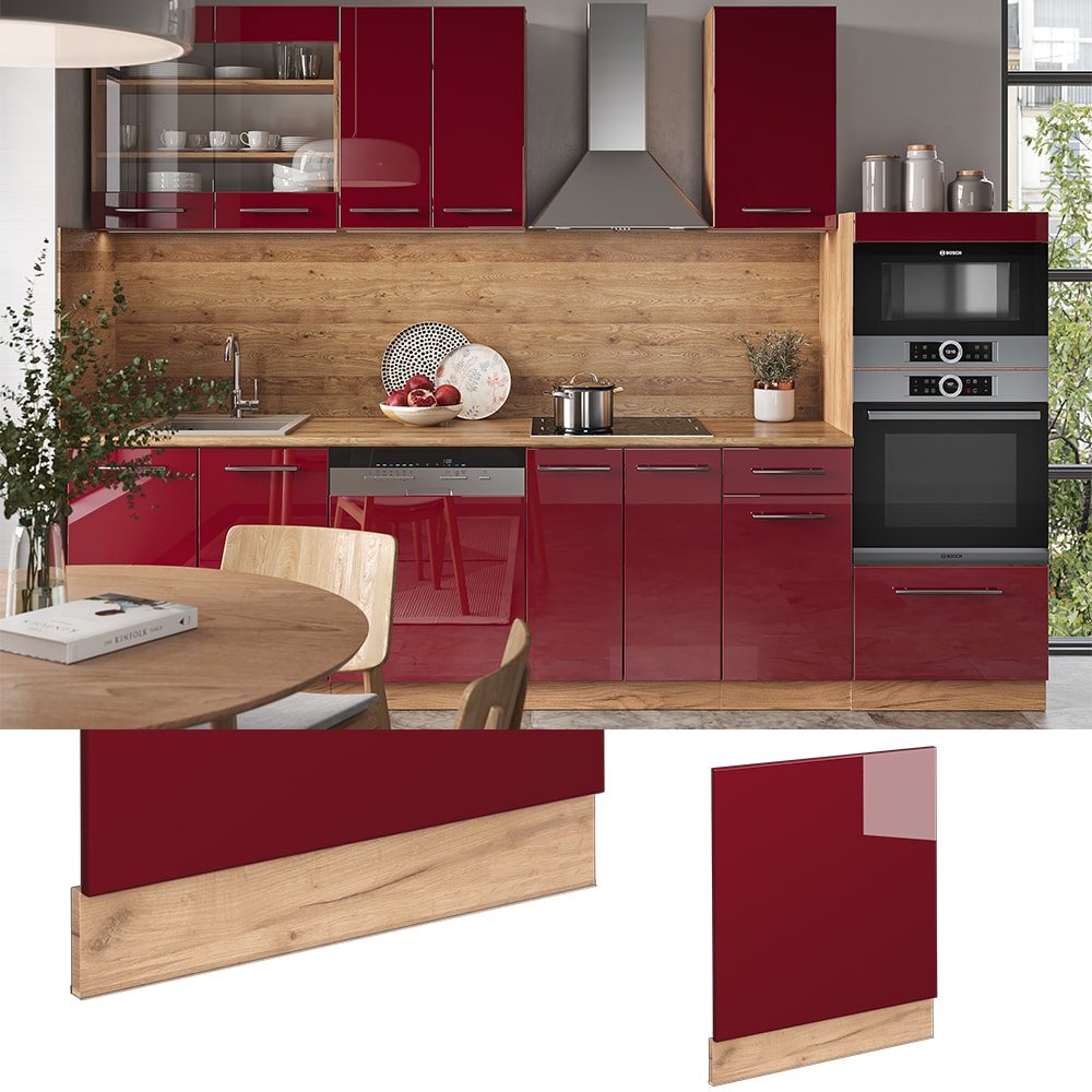 Vicco Geschirrsp&uuml;lerblende K&uuml;chenschrank K&uuml;chenm&ouml;bel Fame-Line Eiche Rot Bordeaux modern 60 cm K&uuml;che Einbauk&uuml;che Geschirrsp&uuml;ler Blende K&uuml;chenzeile Hochglanz - Bild 1