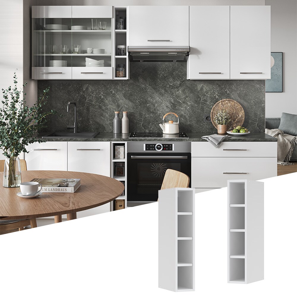 Vicco Regalhängeschrank Küchenschrank Küchenmöbel Fame-Line Weiß 15 cm modern Küche Hängeschrank Einbauküche Einlegeboden Küchenzeile Regal Aufbewahrung