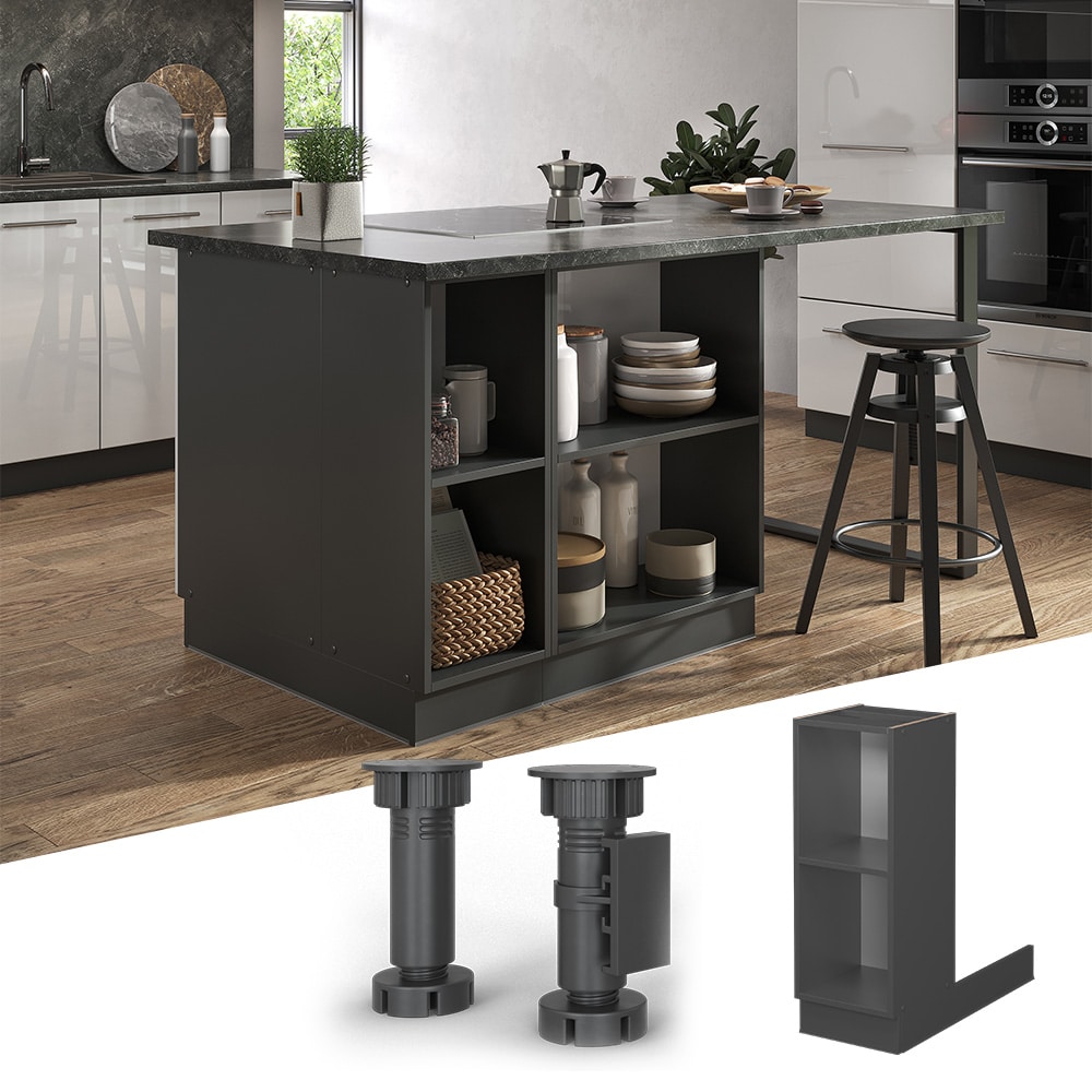 Regalinselunterschrank K&uuml;chenschrank K&uuml;chenm&ouml;bel Fame-Line Anthrazit 30 cm modern K&uuml;che Einbauk&uuml;che K&uuml;cheninsel Einlegeboden Blende K&uuml;chenunterschrank K&uuml;chenzeile Regal Aufbewahrung - Bild 1