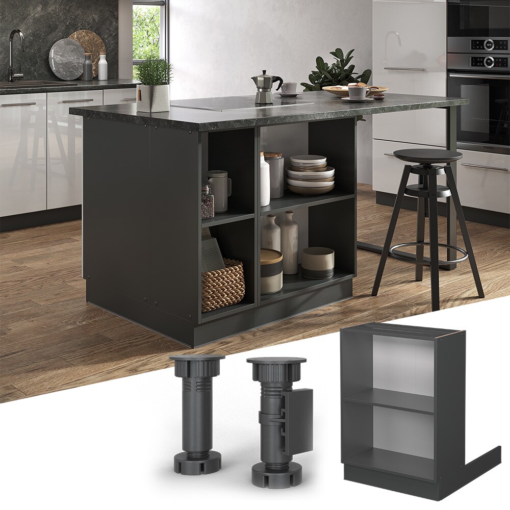 Regalinselunterschrank Küchenschrank Küchenmöbel Fame-Line Anthrazit 60 cm modern Küche Einbauküche Kücheninsel Einlegeboden Blende Küchenunterschrank Küchenzeile Regal Aufbewahrung
