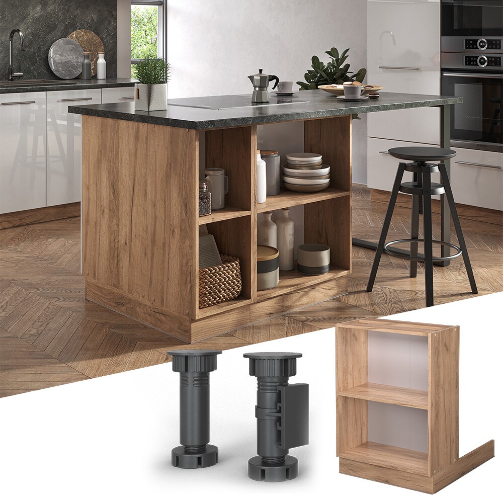 Regalinselunterschrank Küchenschrank Küchenmöbel Fame-Line Eiche Goldkraft 60 cm modern Küche Einbauküche Kücheninsel Einlegeboden Blende Küchenunterschrank Küchenzeile Regal Aufbewahrung