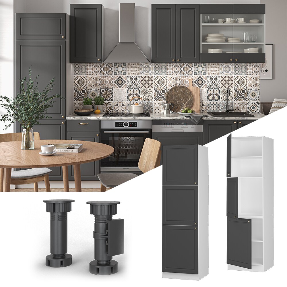 Vicco Herdumbauschrank Küchenschrank Küchenmöbel Fame-Line Landhaus Weiß Anthrazit 60 cm Gold Küche Einbauküche Blende Herdschrank Hochschrank Küchenzeile Drehtür Einlegeboden