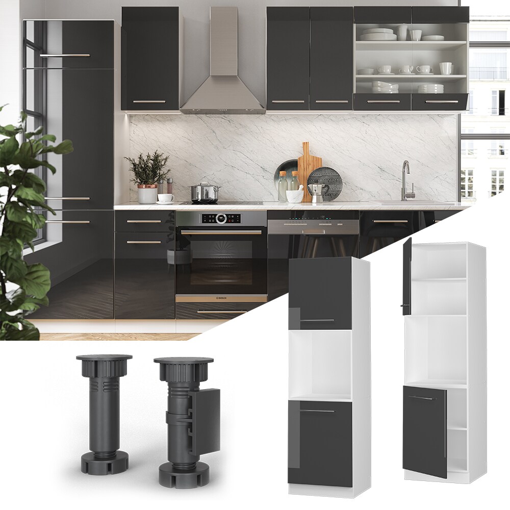 Vicco Herdumbauschrank Küchenschrank Küchenmöbel Fame-Line Weiß Anthrazit 60 cm modern Hochglanz Küche Einbauküche Blende Herdschrank Hochschrank Küchenzeile Drehtür Einlegeboden