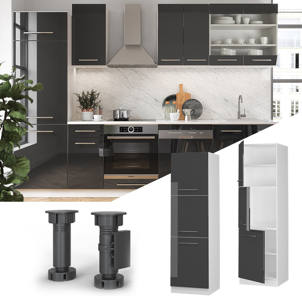 Vicco Herdumbauschrank K&uuml;chenschrank K&uuml;chenm&ouml;bel Fame-Line Wei&szlig; Anthrazit 60 cm modern Hochglanz K&uuml;che Einbauk&uuml;che Blende Herdschrank Hochschrank K&uuml;chenzeile Dreht&uuml;r Einlegeboden - Bild 1