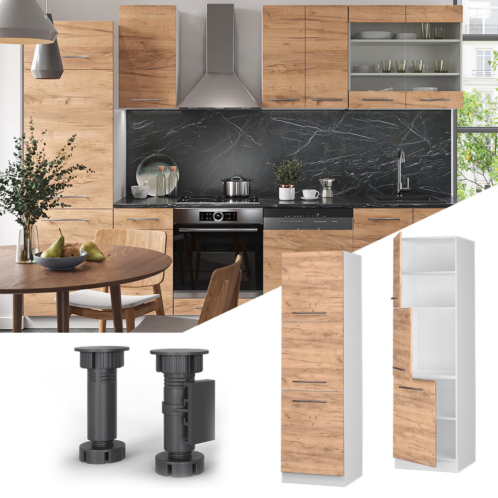 Vicco Herdumbauschrank Küchenschrank Küchenmöbel Fame-Line Weiß Eiche Goldkraft 60 cm modern Küche Einbauküche Blende Herdschrank Hochschrank Küchenzeile Drehtür Einlegeboden
