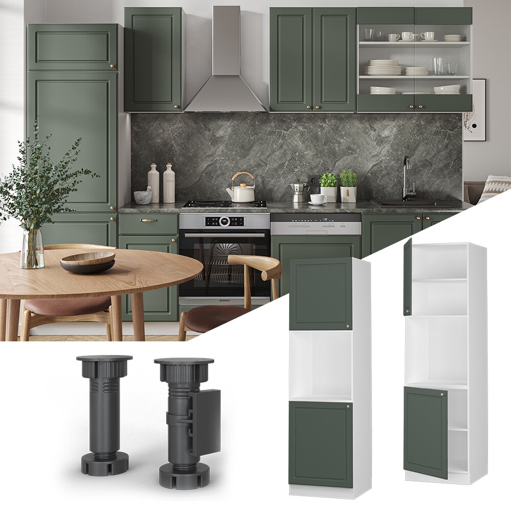 Vicco Herdumbauschrank Küchenschrank Küchenmöbel Fame-Line Landhaus Weiß Grün 60 cm Gold Küche Einbauküche Blende Herdschrank Hochschrank Küchenzeile Drehtür Einlegeboden