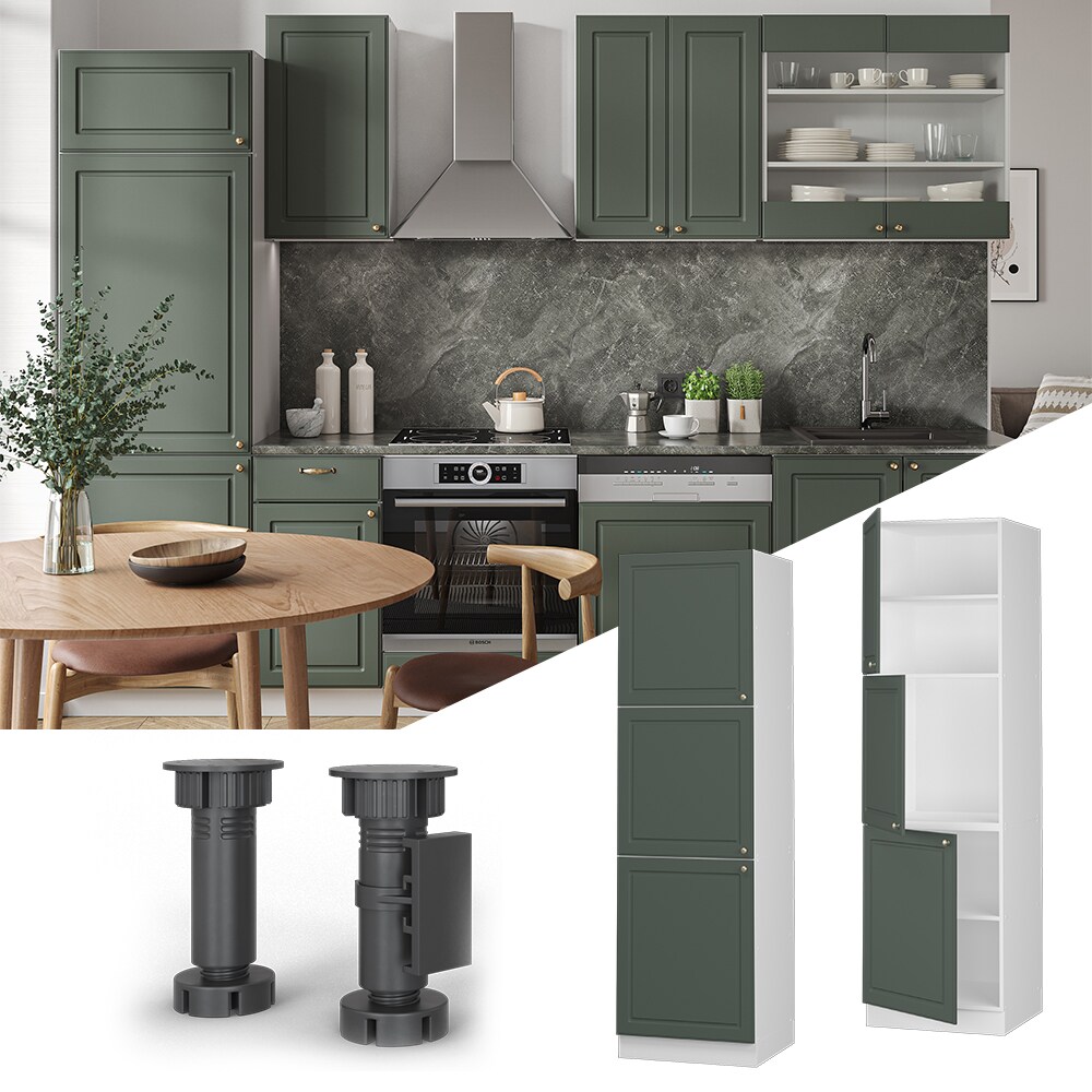 Vicco Herdumbauschrank Küchenschrank Küchenmöbel Fame-Line Landhaus Weiß Grün 60 cm Gold Küche Einbauküche Blende Herdschrank Hochschrank Küchenzeile Drehtür Einlegeboden