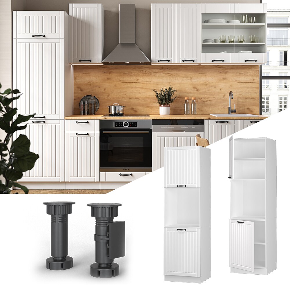Vicco Herdumbauschrank Küchenschrank Küchenmöbel Fame-Line Landhaus Weiß 60 cm Küche Einbauküche Blende Herdschrank Hochschrank Küchenzeile Drehtür Einlegeboden