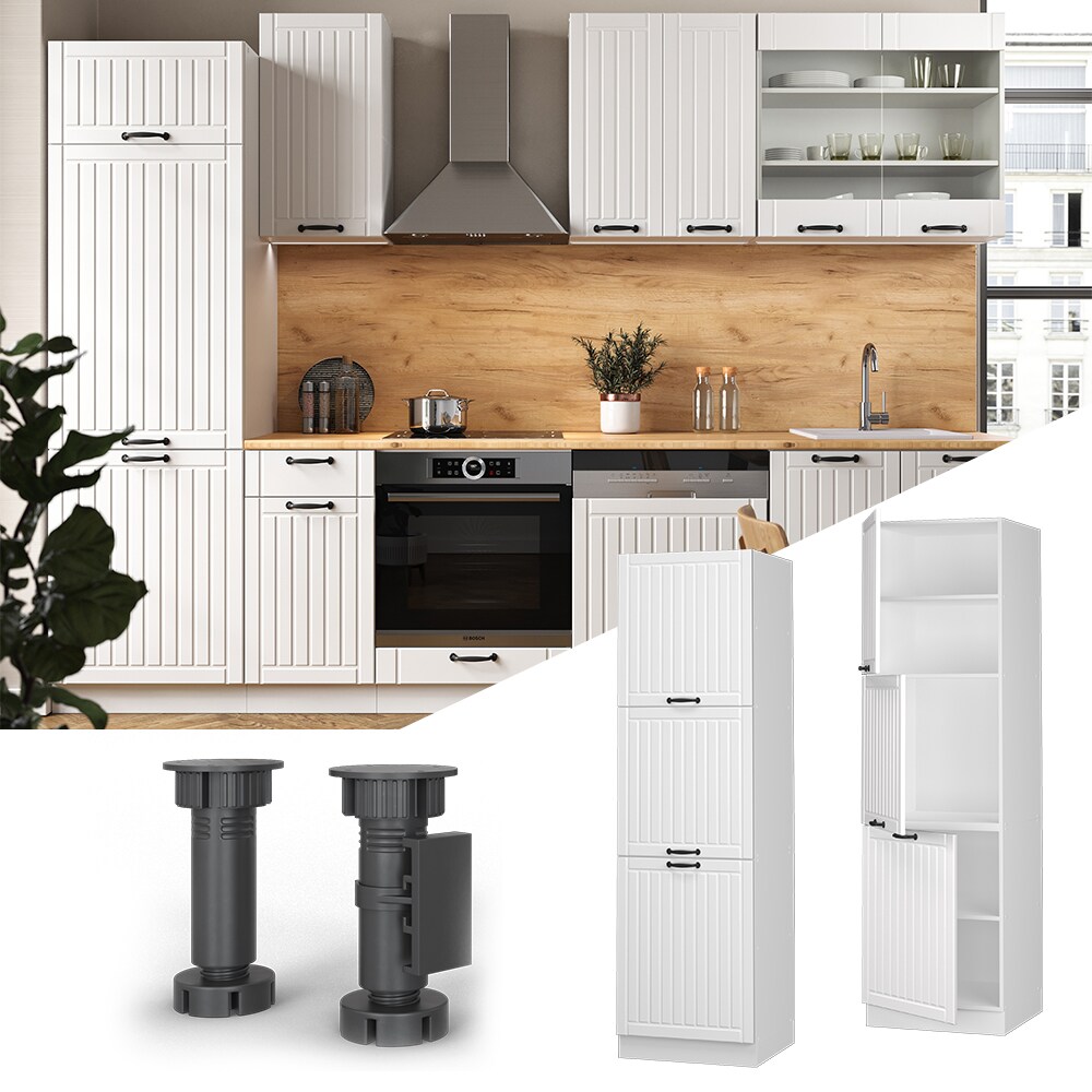 Vicco Herdumbauschrank Küchenschrank Küchenmöbel Fame-Line Landhaus Weiß 60 cm Küche Einbauküche Blende Herdschrank Hochschrank Küchenzeile Drehtür Einlegeboden