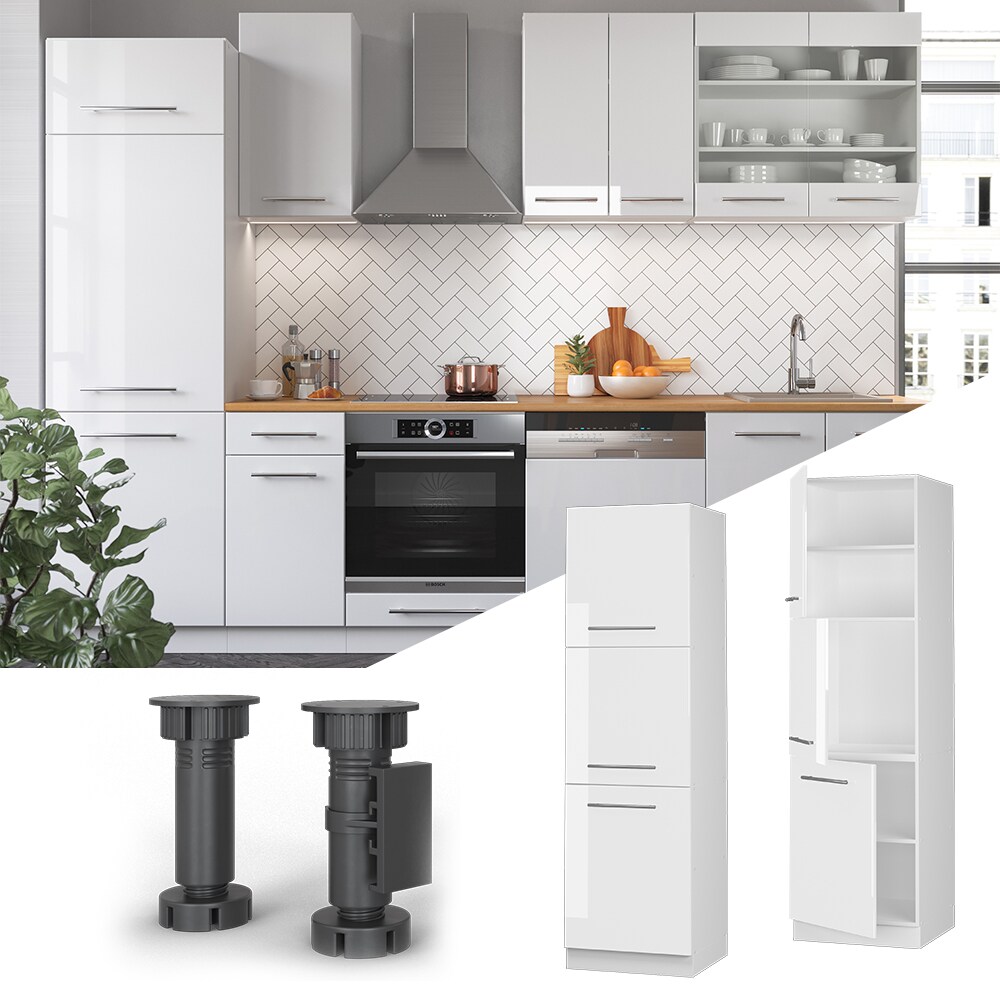 Vicco Herdumbauschrank Küchenschrank Küchenmöbel Fame-Line Weiß 60 cm modern Hochglanz Küche Einbauküche Blende Herdschrank Hochschrank Küchenzeile Drehtür Einlegeboden