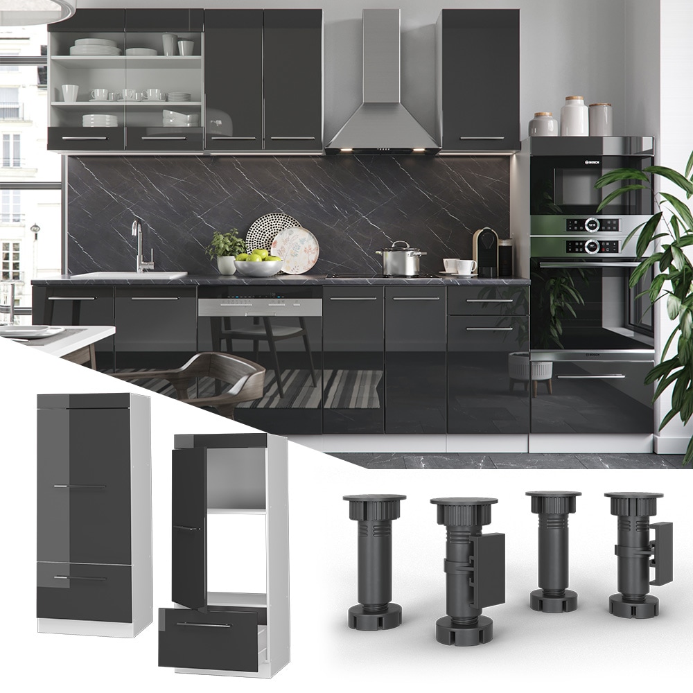 Vicco Mikrowellenumbauschrank K&uuml;chenschrank K&uuml;chenm&ouml;bel Fame-Line Wei&szlig; Anthrazit 60 cm modern Hochglanz K&uuml;che Einbauk&uuml;che Blende Hochschrank Schublade Mikrowelle Backofen K&uuml;chenzeile - Bild 1