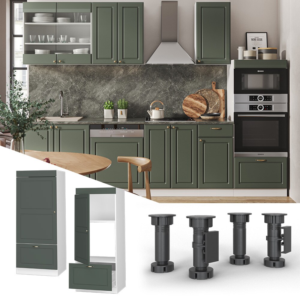 Vicco Mikrowellenumbauschrank Küchenschrank Küchenmöbel Fame-Line Landhaus Weiß Grün 60 cm Gold Küche Einbauküche Blende Hochschrank Schublade Mikrowelle Backofen Küchenzeile