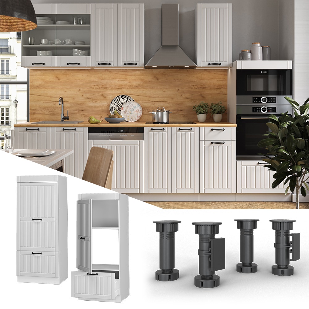 Vicco Mikrowellenumbauschrank K&uuml;chenschrank K&uuml;chenm&ouml;bel Fame-Line Landhaus Wei&szlig; 60 cm K&uuml;che Einbauk&uuml;che Blende Hochschrank Schublade Mikrowelle Backofen K&uuml;chenzeile - Bild 1