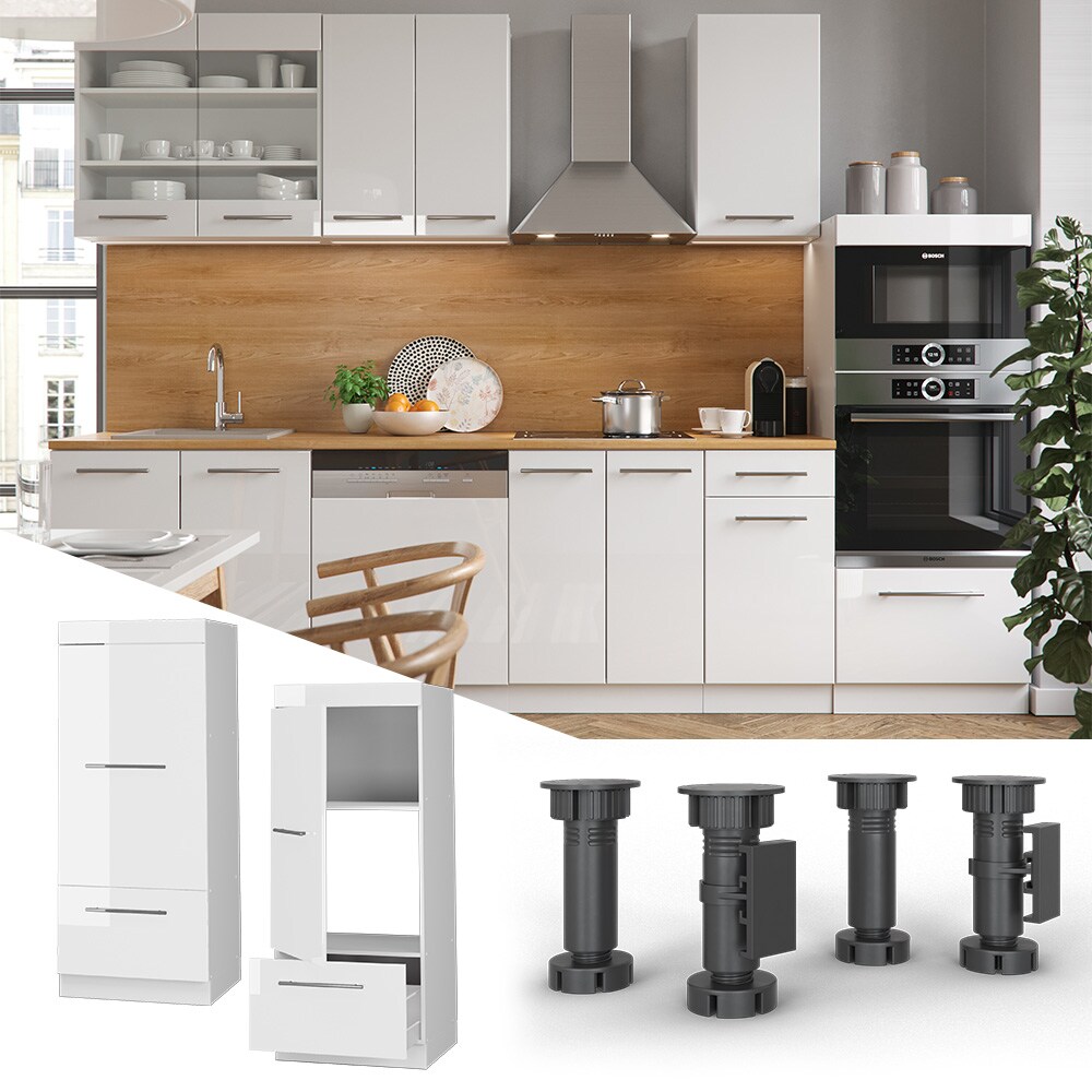 Vicco Mikrowellenumbauschrank Küchenschrank Küchenmöbel Fame-Line Weiß 60 cm modern Hochglanz Küche Einbauküche Blende Hochschrank Schublade Mikrowelle Backofen Küchenzeile