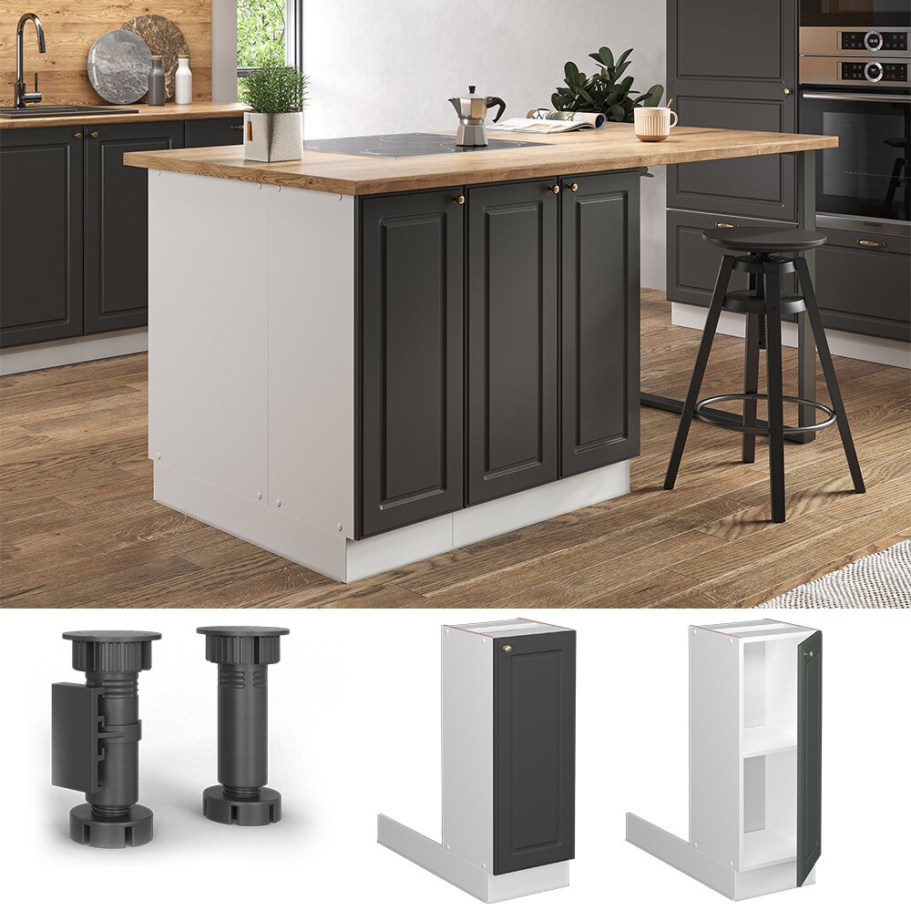 Vicco Regalinselunterschrank Küchenschrank Küchenmöbel Fame-Line Landhaus Weiß Anthrazit 30 cm Gold Küche Einbauküche Kücheninsel Drehtür Einlegeboden Blende Küchenunterschrank Küchenzeile