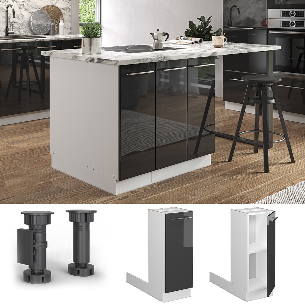 Vicco Regalinselunterschrank K&uuml;chenschrank K&uuml;chenm&ouml;bel Fame-Line Wei&szlig; Anthrazit 30 cm modern Hochglanz K&uuml;che Einbauk&uuml;che K&uuml;cheninsel Dreht&uuml;r Einlegeboden Blende K&uuml;chenunterschrank K&uuml;chenzeile - Bild 1