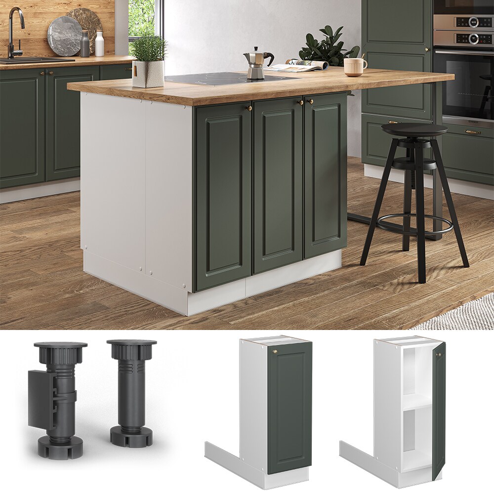 Vicco Regalinselunterschrank Küchenschrank Küchenmöbel Fame-Line Landhaus Weiß Grün 30 cm Gold Küche Einbauküche Kücheninsel Drehtür Einlegeboden Blende Küchenunterschrank Küchenzeile