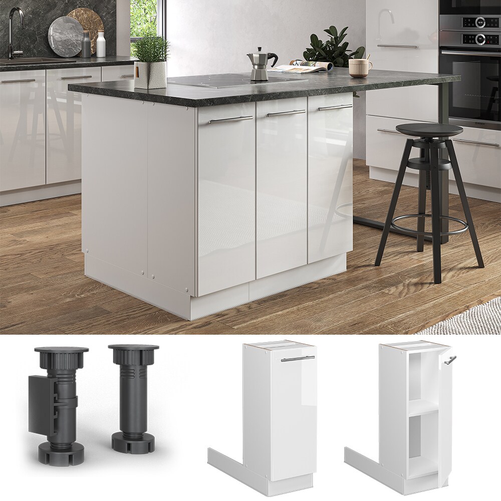 Vicco Regalinselunterschrank Küchenschrank Küchenmöbel Fame-Line Weiß 30 cm modern Hochglanz Küche Einbauküche Kücheninsel Drehtür Einlegeboden Blende Küchenunterschrank Küchenzeile