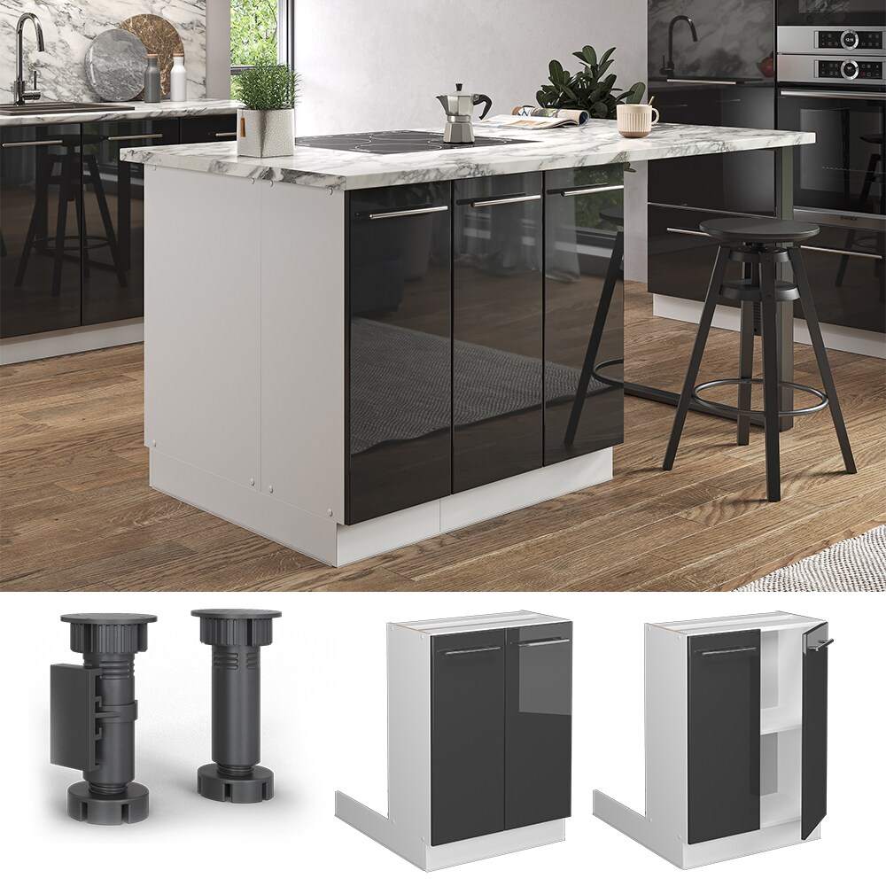 Vicco Regalinselunterschrank Küchenschrank Küchenmöbel Fame-Line Weiß Anthrazit 60 cm modern Hochglanz Küche Einbauküche Kücheninsel Drehtür Einlegeboden Blende Küchenunterschrank Küchenzeile