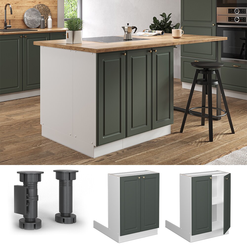 Vicco Regalinselunterschrank Küchenschrank Küchenmöbel Fame-Line Landhaus Weiß Grün 60 cm Gold Küche Einbauküche Kücheninsel Drehtür Einlegeboden Blende Küchenunterschrank Küchenzeile