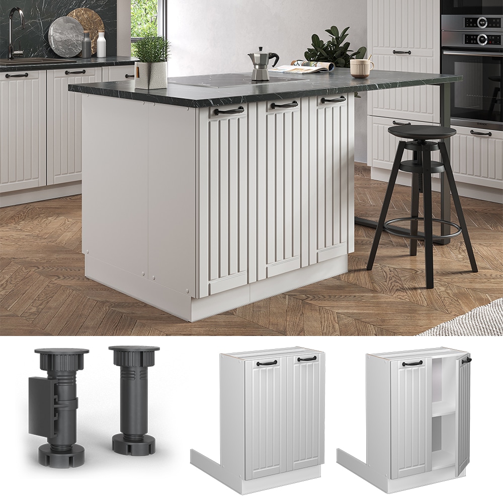 Vicco Regalinselunterschrank K&uuml;chenschrank K&uuml;chenm&ouml;bel Fame-Line Landhaus Wei&szlig; 60 cm K&uuml;che Einbauk&uuml;che K&uuml;cheninsel Dreht&uuml;r Einlegeboden Blende K&uuml;chenunterschrank K&uuml;chenzeile - Bild 1