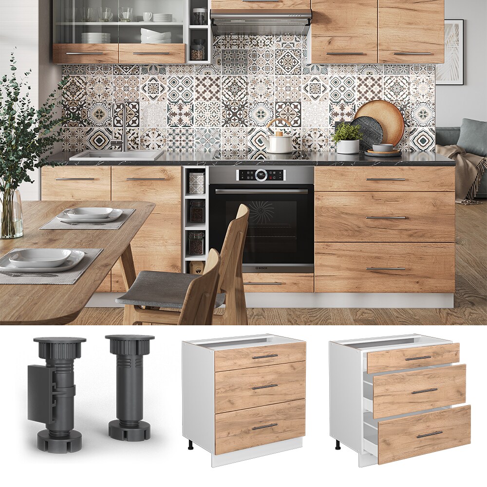 Vicco Schubladenunterschrank Küchenschrank Küchenmöbel Fame-Line Weiß 80 cm modern Hochglanz Küche Einbauküche Drehtür Blende Schublade Küchenunterschrank Küchenzeile