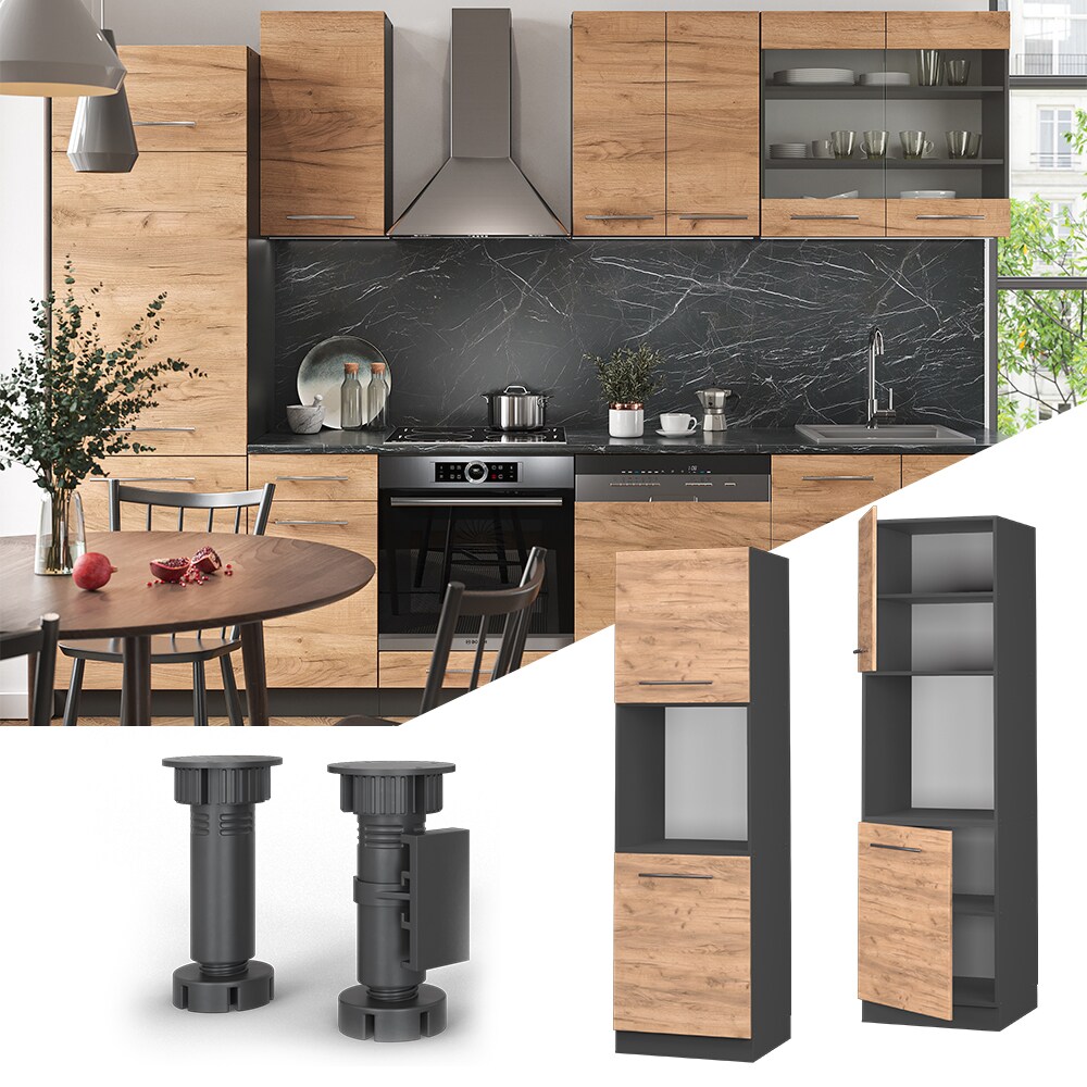 Vicco Herdumbauschrank Küchenschrank Küchenmöbel Fame-Line Anthrazit Eiche Goldkraft 60 cm modern Küche Einbauküche Blende Herdschrank Hochschrank Küchenzeile Drehtür Einlegeboden