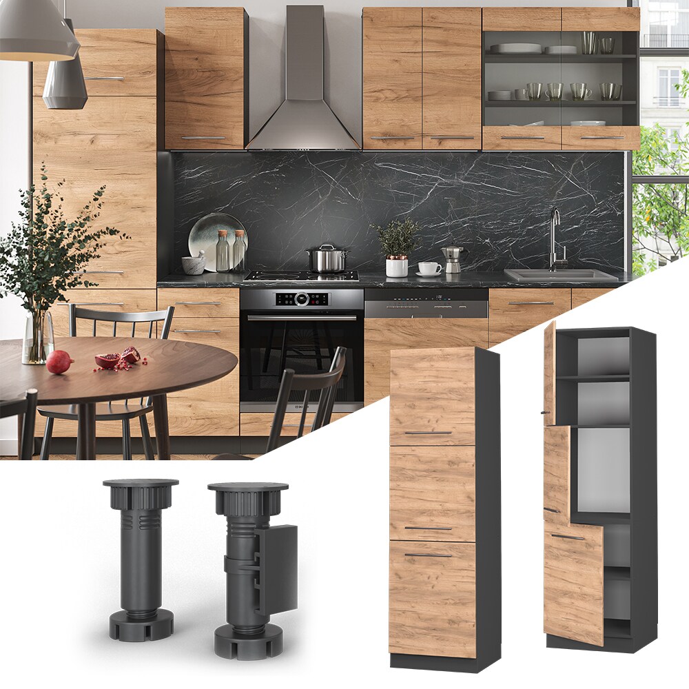 Vicco Herdumbauschrank Küchenschrank Küchenmöbel Fame-Line Anthrazit Eiche Goldkraft 60 cm modern Küche Einbauküche Blende Herdschrank Hochschrank Küchenzeile Drehtür Einlegeboden