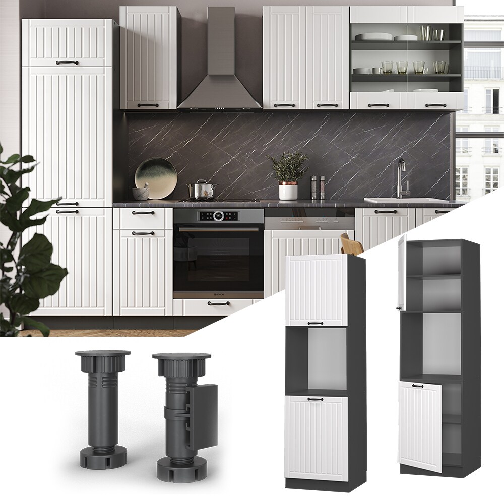 Vicco Herdumbauschrank K&uuml;chenschrank K&uuml;chenm&ouml;bel Fame-Line Landhaus Anthrazit Wei&szlig; 60 cm K&uuml;che Einbauk&uuml;che Blende Herdschrank Hochschrank K&uuml;chenzeile Dreht&uuml;r Einlegeboden - Bild 1