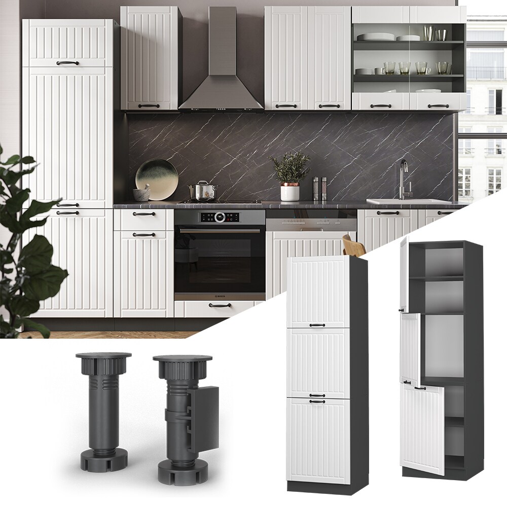 Vicco Herdumbauschrank Küchenschrank Küchenmöbel Fame-Line Landhaus Anthrazit Weiß 60 cm Küche Einbauküche Blende Herdschrank Hochschrank Küchenzeile Drehtür Einlegeboden