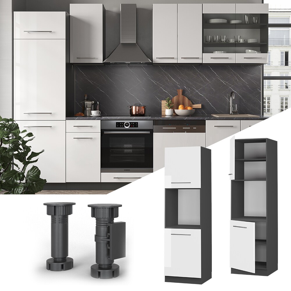 Vicco Herdumbauschrank Küchenschrank Küchenmöbel Fame-Line Anthrazit Weiß 60 cm modern Hochglanz Küche Einbauküche Blende Herdschrank Hochschrank Küchenzeile Drehtür Einlegeboden