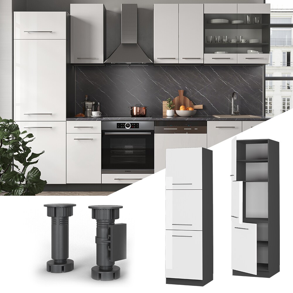 Vicco Herdumbauschrank Küchenschrank Küchenmöbel Fame-Line Anthrazit Weiß 60 cm modern Hochglanz Küche Einbauküche Blende Herdschrank Hochschrank Küchenzeile Drehtür Einlegeboden