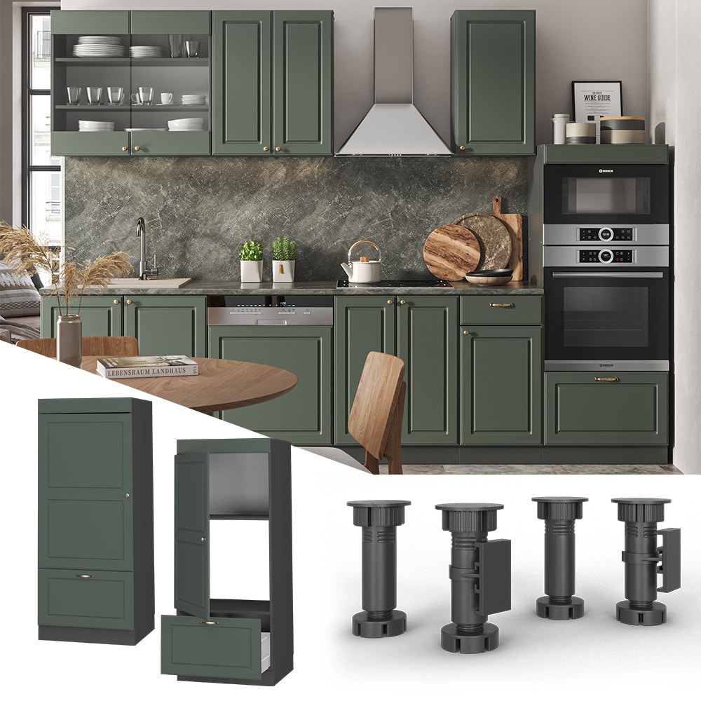 Vicco Mikrowellenumbauschrank K&uuml;chenschrank K&uuml;chenm&ouml;bel Fame-Line Landhaus Anthrazit Gr&uuml;n 60 cm Gold K&uuml;che Einbauk&uuml;che Blende Hochschrank Schublade Mikrowelle Backofen K&uuml;chenzeile - Bild 1