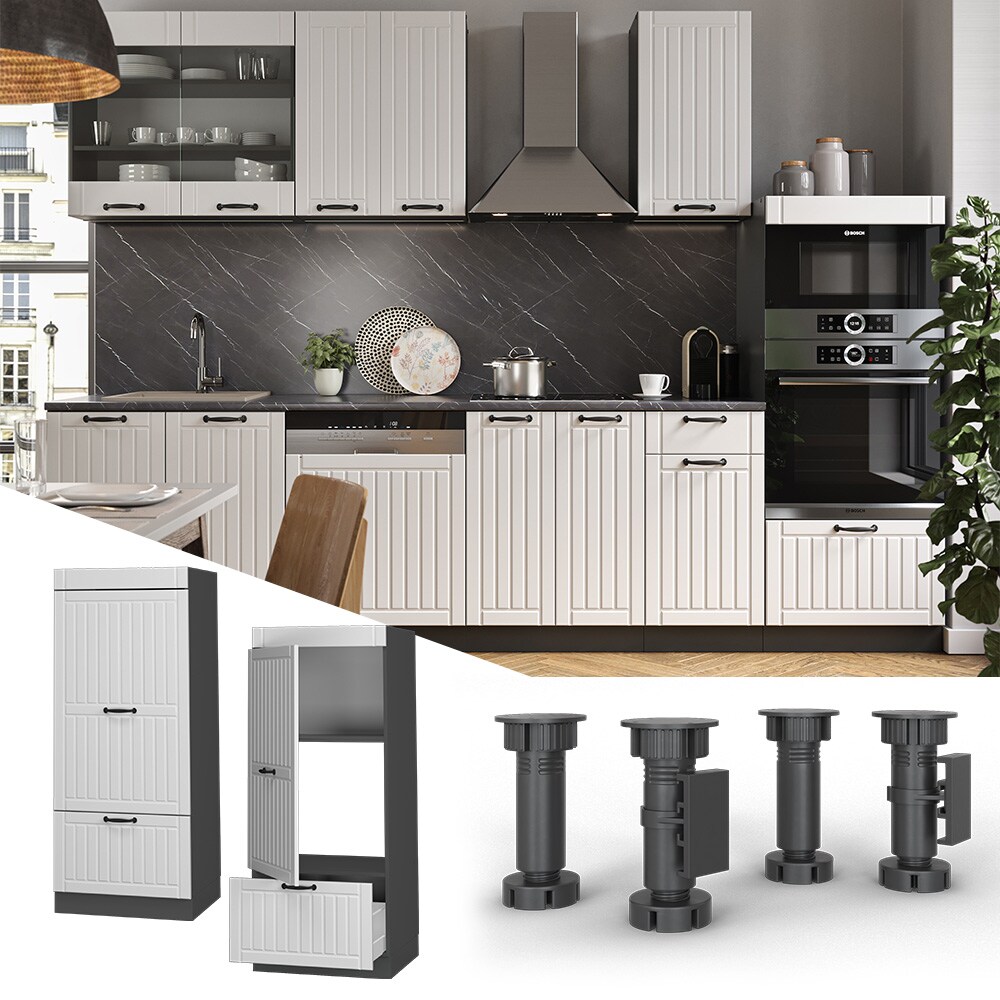 Vicco Mikrowellenumbauschrank Küchenschrank Küchenmöbel Fame-Line Landhaus Anthrazit Weiß 60 cm Küche Einbauküche Blende Hochschrank Schublade Mikrowelle Backofen Küchenzeile