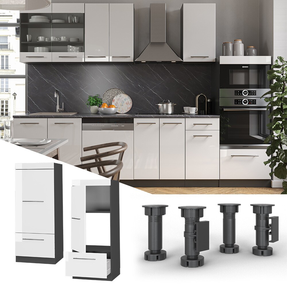 Vicco Mikrowellenumbauschrank Küchenschrank Küchenmöbel Fame-Line Anthrazit Weiß 60 cm modern Hochglanz Küche Einbauküche Blende Hochschrank Schublade Mikrowelle Backofen Küchenzeile