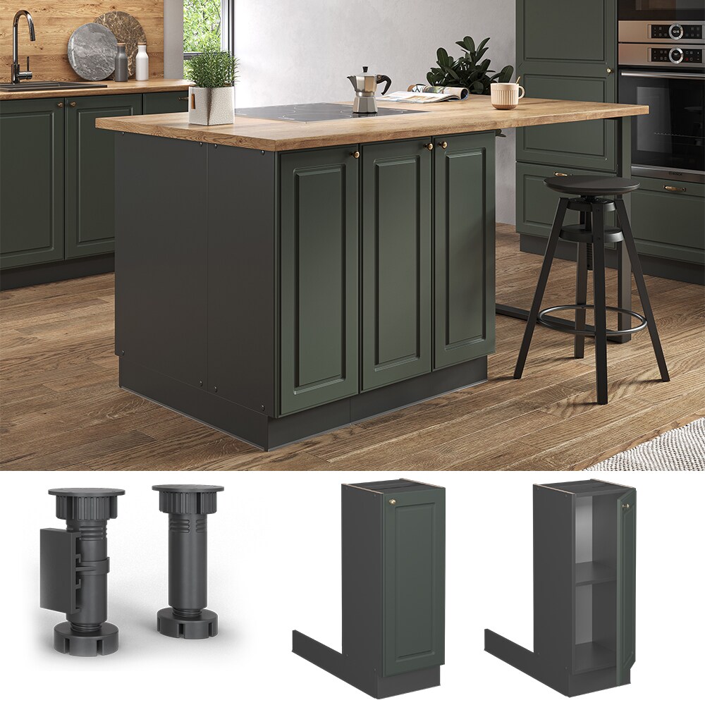 Vicco Regalinselunterschrank K&uuml;chenschrank K&uuml;chenm&ouml;bel Fame-Line Landhaus Anthrazit Gr&uuml;n 30 cm Gold K&uuml;che Einbauk&uuml;che K&uuml;cheninsel Dreht&uuml;r Einlegeboden Blende K&uuml;chenunterschrank K&uuml;chenzeile - Bild 1