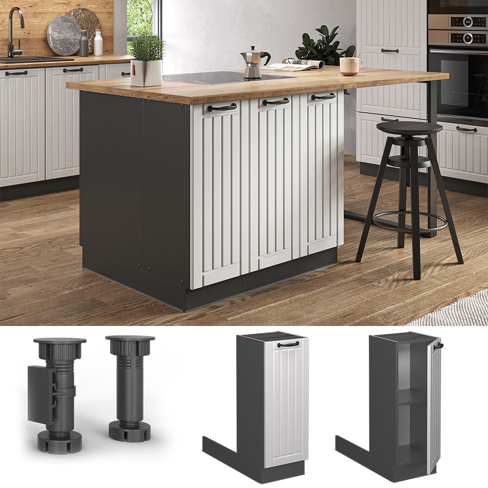 Vicco Regalinselunterschrank Küchenschrank Küchenmöbel Fame-Line Landhaus Anthrazit Weiß 30 cm Küche Einbauküche Kücheninsel Drehtür Einlegeboden Blende Küchenunterschrank Küchenzeile
