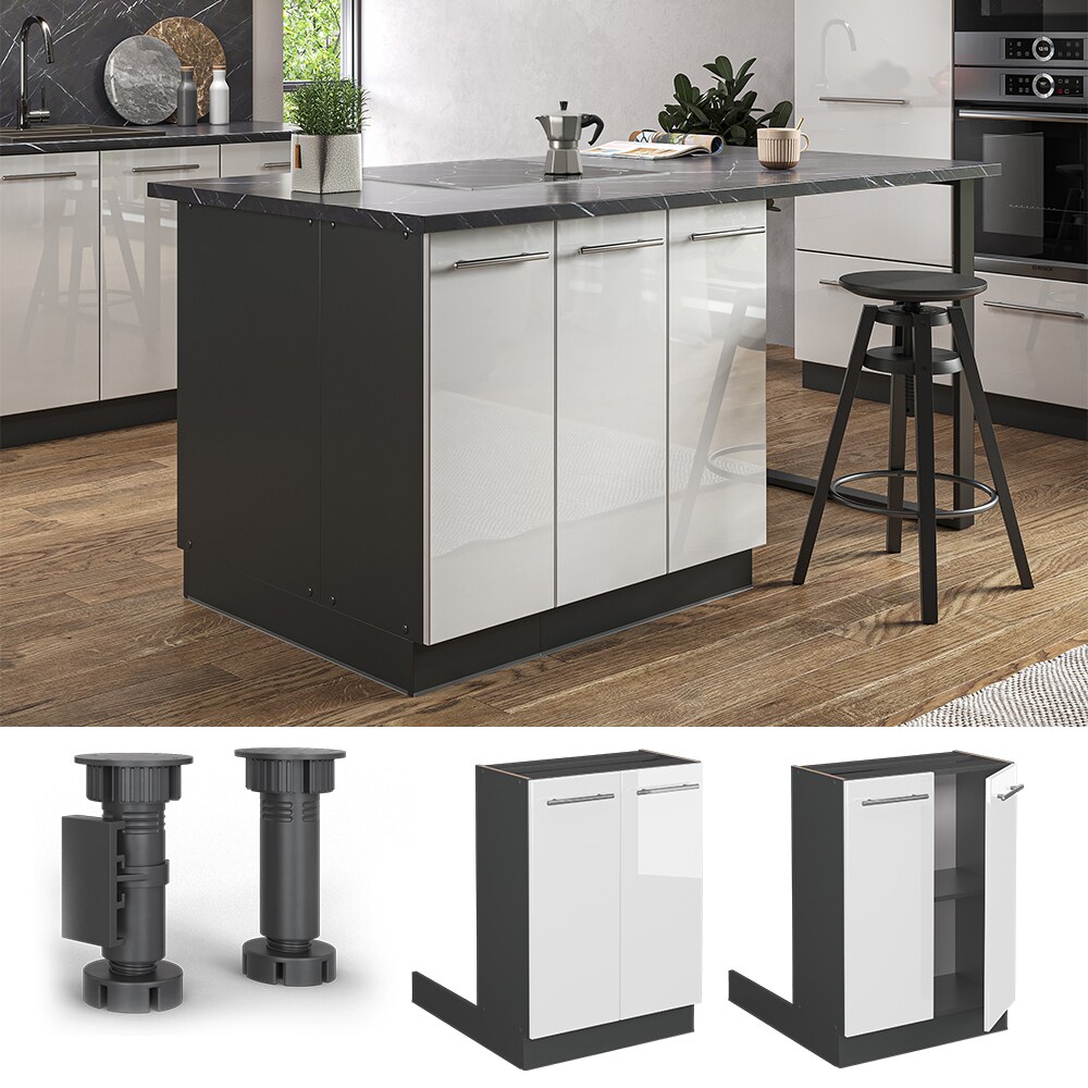 Vicco Regalinselunterschrank K&uuml;chenschrank K&uuml;chenm&ouml;bel Fame-Line Anthrazit Wei&szlig; 60 cm modern Hochglanz K&uuml;che Einbauk&uuml;che K&uuml;cheninsel Dreht&uuml;r Einlegeboden Blende K&uuml;chenunterschrank K&uuml;chenzeile - Bild 1