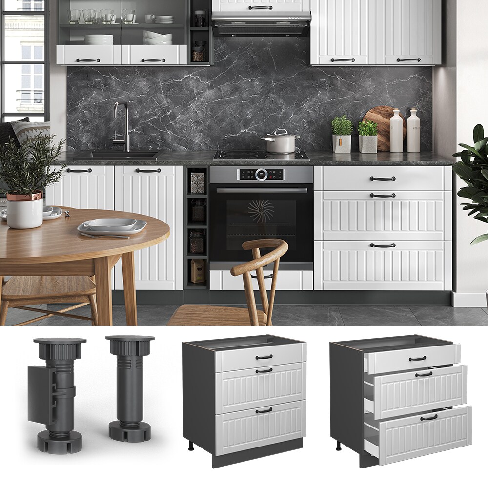 Vicco Schubladenunterschrank K&uuml;chenschrank K&uuml;chenm&ouml;bel Fame-Line Landhaus Anthrazit Wei&szlig; 80 cm K&uuml;che Einbauk&uuml;che Dreht&uuml;r Blende Schublade K&uuml;chenunterschrank K&uuml;chenzeile - Bild 1